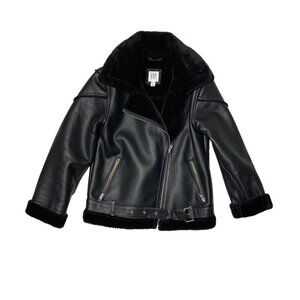 NEW Gap Kids Leather Faux Fur Lined Oversized Biker Jacket Black